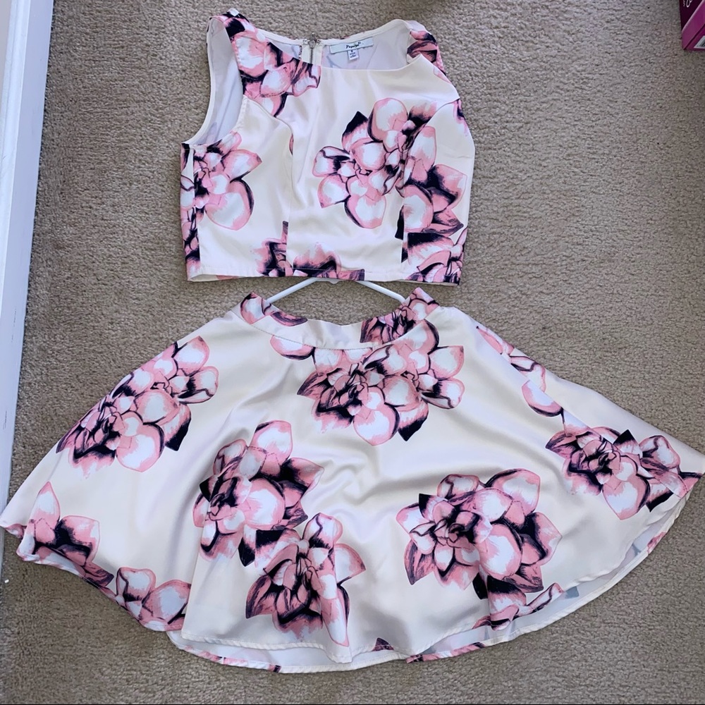 Floral Crop Top + Mini Skirt Set